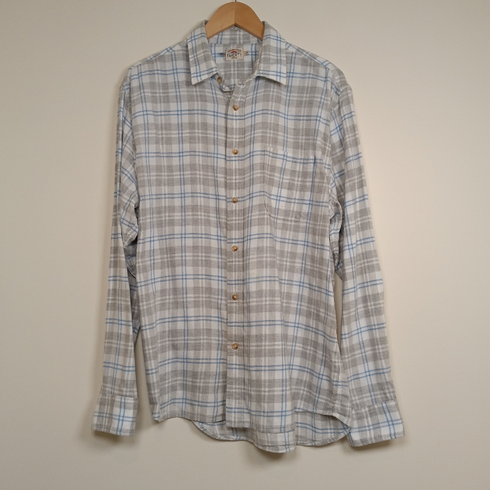 Faherty Gray and Blue Plaid Casual Button Down Shirt